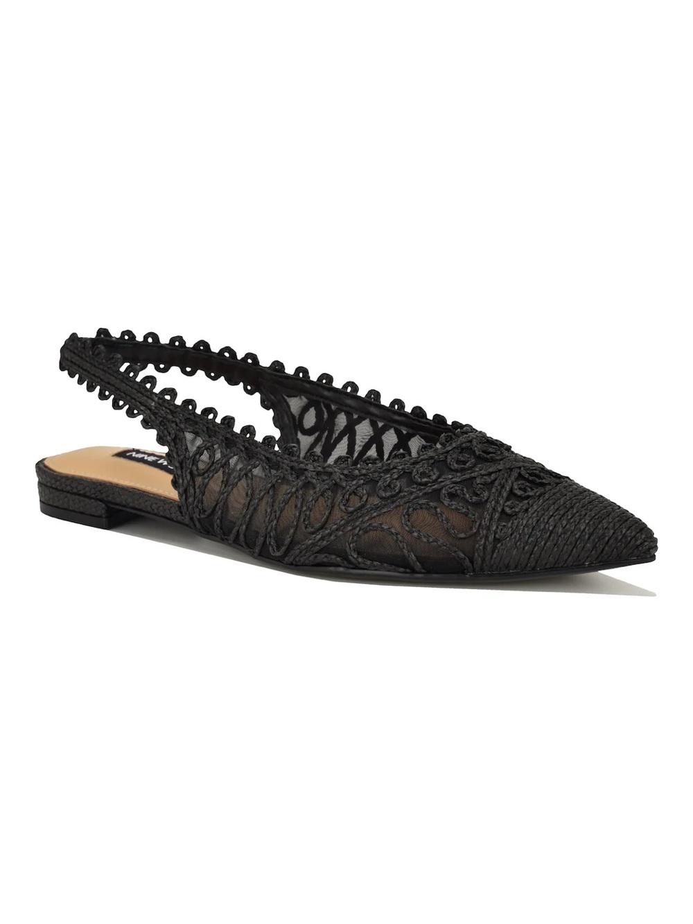 Nine West Black Lace Pointed Slingback Flat